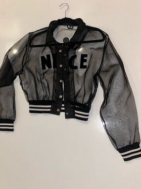 Lazy Oaf Sheer “NICE” lettering Baseball Jacket - Women's Large